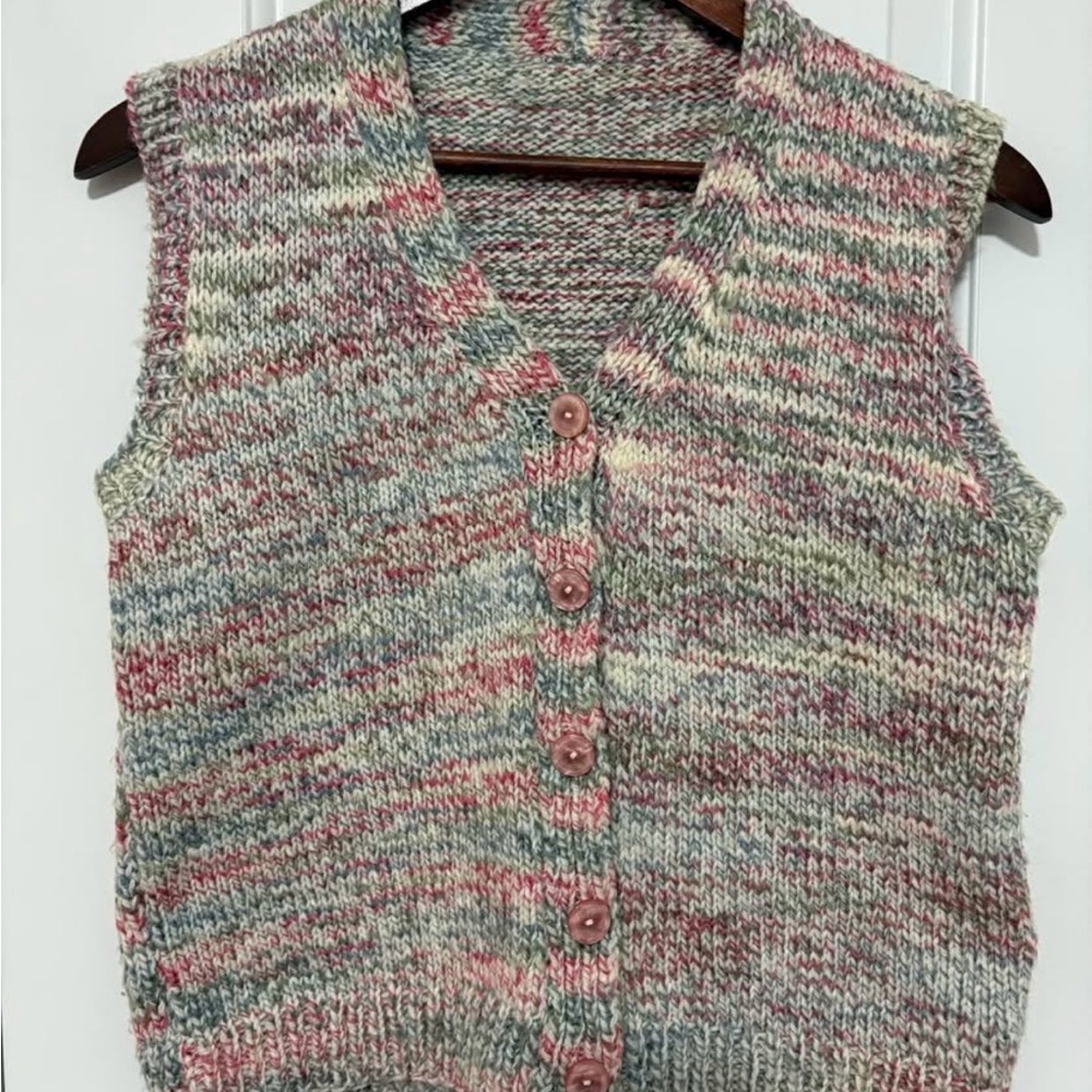 Multicolor Knit Button-Up Sweater Vest